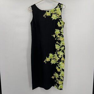 Maya Brooke Women's Sleeveless Green/Black Floral Midi Shift  Dress 8